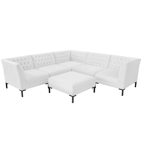 6pc Audrey Diamond Tufted Sectional White Velvet And Black Metal Y