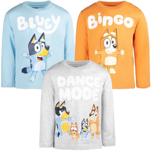 Bluey Bingo Dad Little Boys 3 Pack Long Sleeve T-Shirts Orange/Blue/Gray 6