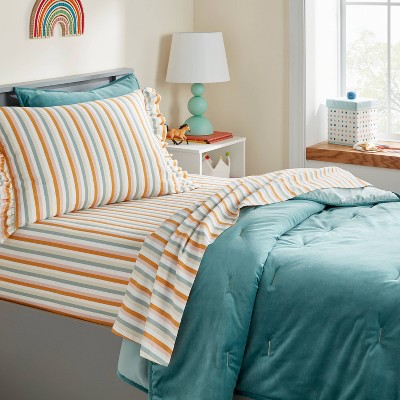 Riviera Terracotta Pink Stripe Organic Cotton Kids Full Sheet Set | Crate & Kids