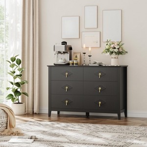 6 Drawer Dresser for Bedroom, 47.2"W Wooden Chest of Drawers with Metal Handles, Fluted Clothes Storage Organizer, Dresser TV Stand for Hallway - 1 of 4