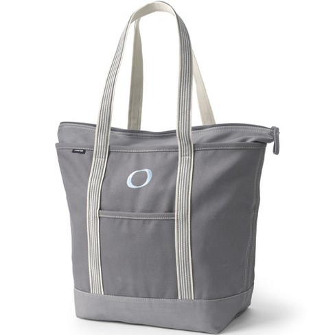 Lands' End Large Solid Color 5 Pocket Zip Top Canvas Tote Bag