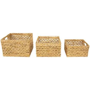 Northlight Set of 3 Diamond Weave Rectangular Water Hyacinth Baskets with Handles 17.75"