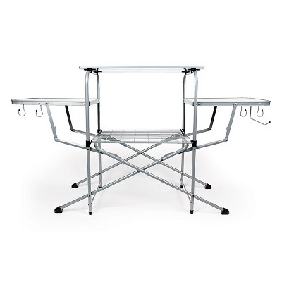 Photo 1 of Camco 57293 Deluxe Folding Grill Table - Features Quick and Easy Set-Up - Includes Carrying Case, Silver