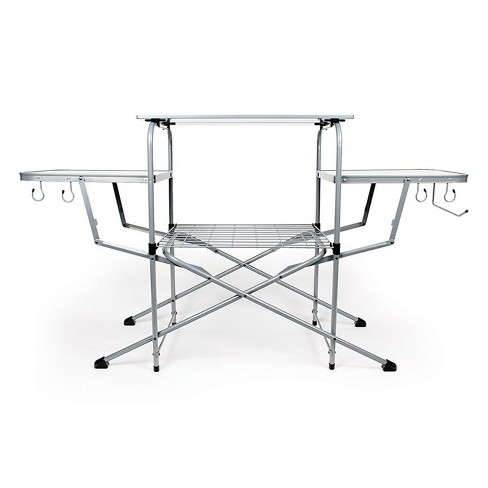 Camco 57293 Deluxe Folding Grill Table - Features Quick and Easy Set-Up - Includes Carrying Case, Silver