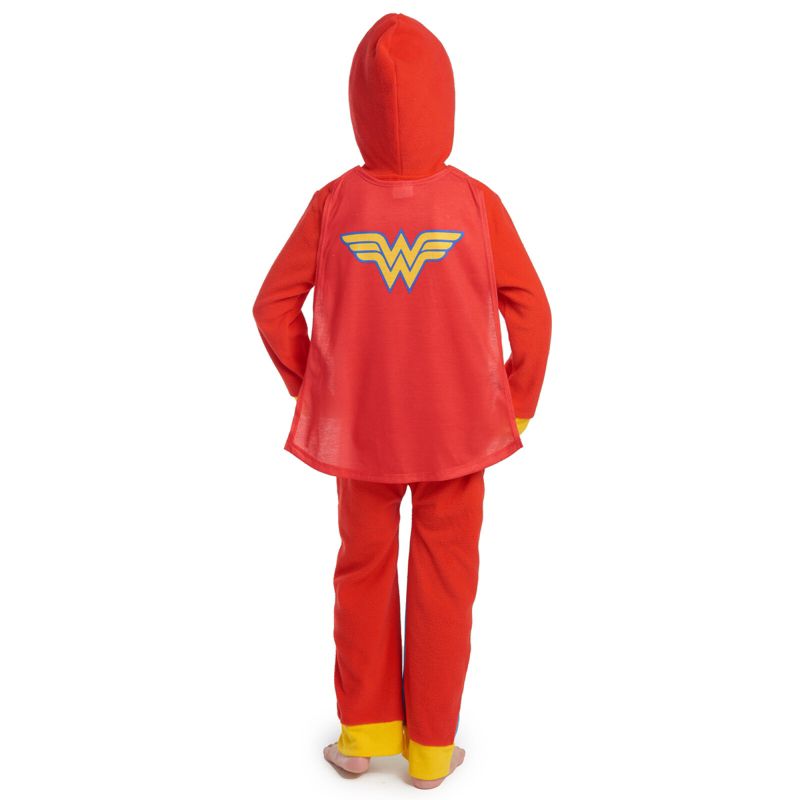DC Comics Justice League Batgirl Supergirl Wonder Woman Girls Zip Up Costume Pajama Coverall and Cape Toddler to Little Kid, 4 of 9