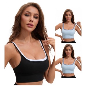 INSPIRE CHIC Women's Double Spaghetti Strap Longline Full Coverage Workout Padded Sports Bras 3 Packs - 1 of 4