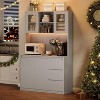 71 in Tall Kitchen Pantry Cabinet, Kitchen Storage Hutch with Led Lights and Power Outlets, Microwave Stand, Glass Door, Adjustable Shelves - 2 of 4