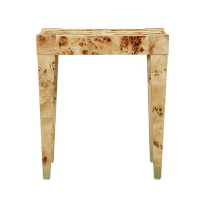 Natural Burl Wood and Brass Square End Table