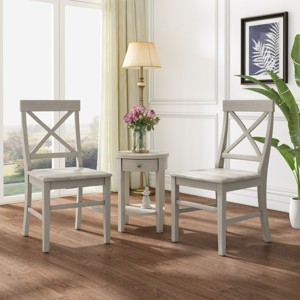 Coolbibila-Dining Chairs Set Of 2, Farmhouse Armless Chairs,  Acacia Wood Dining Chairs, Patio Dining Chairs - 1 of 4