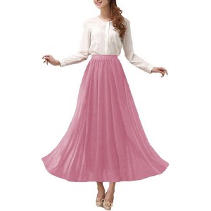 Women's Retro Chiffon Maxi Skirt - Beach Ankle Length Flowy Long Skirt Misty Rose - 1 of 4