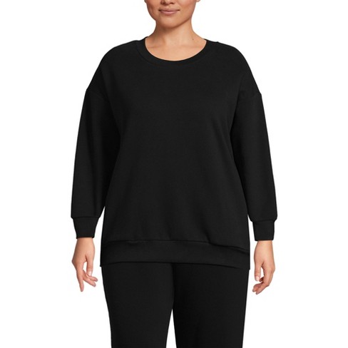 Lands End Women s Plus Size Serious Sweats Oversized Long Sleeve Crew Neck Sweatshirt 1x Black Target