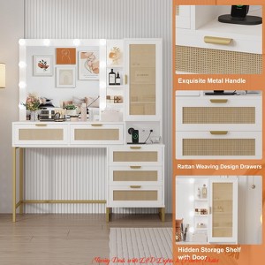 Bedroom Vanity Desk w/ Lights & Power Outlet, 3 Light Modes Makeup Table w/ Vanity Mirror Metal Frame and Storage Drawer - 1 of 4