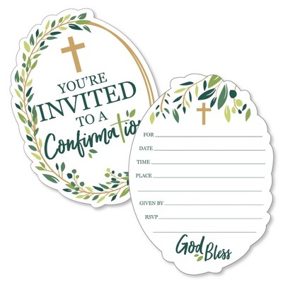 Big Dot of Happiness Confirmation Elegant Cross - Shaped Fill-in Invitations - Religious Party Invitation Cards with Envelopes - Set of 12