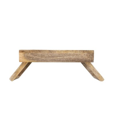 Medium Natural Mango Wood Elevated Pet Feeder with Stainless Steel Bowls