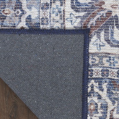 Navy Ivory Floral 6' x 9' Cotton Chenille Area Rug