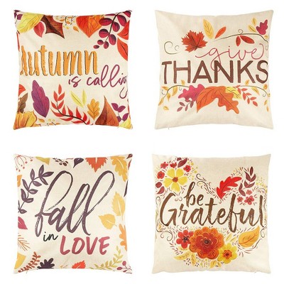 Juvale Set of 4 Thanksgiving Decorative Throw Pillow Case Cushion Covers, 17.4 x 17 in, 4 Designs