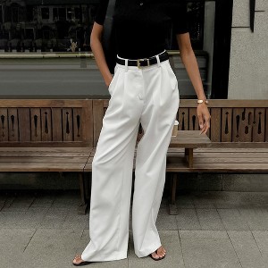 Women's High Waist Wide Leg Trousers Pleated Front Pocket Casual Work Pants, WHITE,M : Target