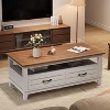 Homhougo Farmhouse Coffee Table with Drawers, 47.2" Center Table Rustic Coffee Tables Walnut Center Table with Open Shelf, 6 Support Legs - 3 of 4