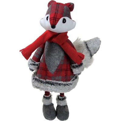 Northlight 18" Plush Bouncy Plaid Girl Fox Tabletop Figure - Red