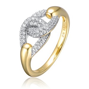 Guili Elegant Sterling Silver 14K Yellow Gold-Plated Entwined Double Curb Chain Ring with Cubic Zirconia for a Bold, Timeless Look. Sizes 6-8. - 1 of 2