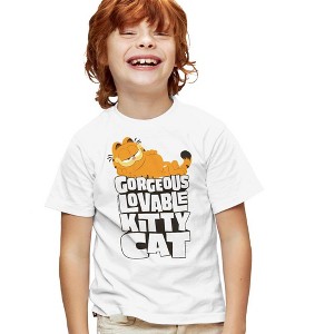 Boys' Garfield Movie Lovable Kitty Cat Unisex Youth T Shirt White Medium - 1 of 4