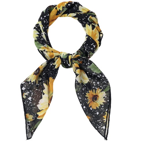 Allegra K Women s Chiffon Floral Print Square Scarves Kerchief Neck Scarf Neckerchief Black Sunflower 70x70cm 27.6x27.6 Inches lxw Target