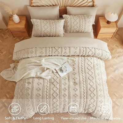 Der Rose BALHAM TRADE-Queen Comforter Set Tufted Boho Farmhouse 7 Piece Bed in a Bag for All Seasons Beige-Queen 88"x88" — фото 3