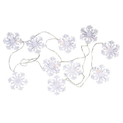 Battery Powered White Snowflake LED Christmas Lights with Clear Wire