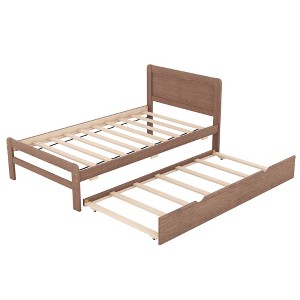 NicBex Twin Size Wood Platform Bed Frame with Trundle for Adults/Boys/Girls - 1 of 4
