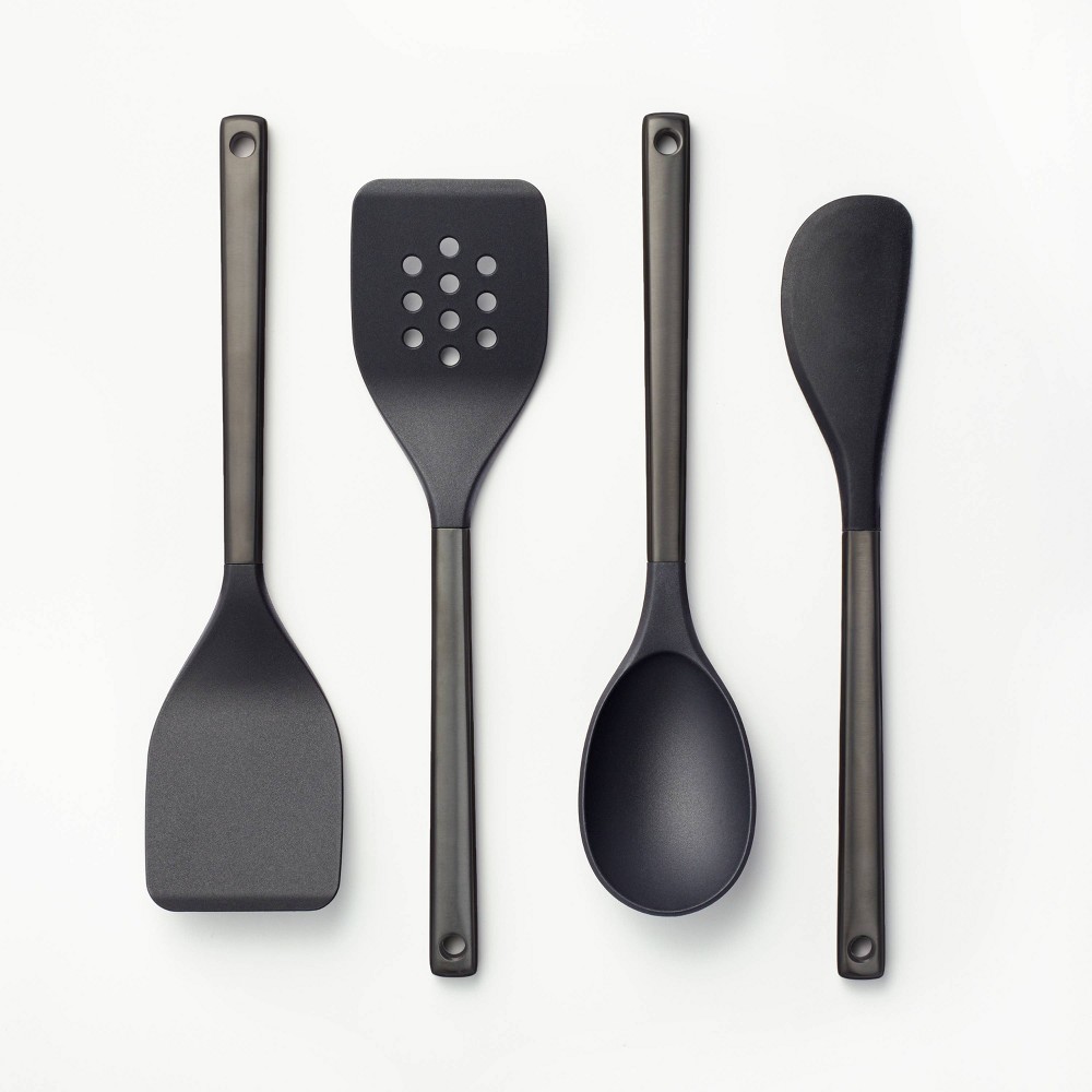 4pc Stainless Steel/Nylon Kitchen Utensil Set Black - Figmintâ„¢