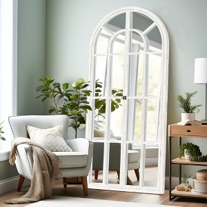 SpassWay 71"H 31"W Arch Solid Wood Accent Mirror Rustic Full Length Mirror for Living Room Bedroom Entryway - 1 of 4