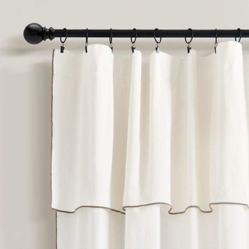 Modern Faux Linen Embroidered Edge With Attached Valance Window Curtain Panels Light Linen 52X84 Set, 2 of 7