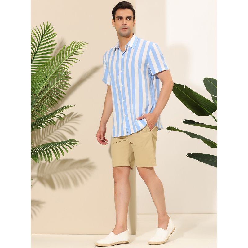Lars Amadeus Men's Stripe Short Sleeved Color Block Button Down Beach Shirt, 4 of 7
