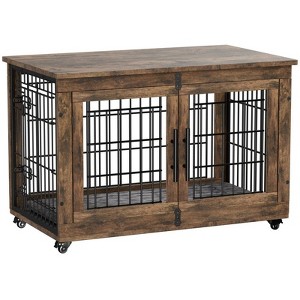 Gikpal Wooden Dog Crate Furniture, Stylish Dogs Kennel for Small to Extra Large, Double Door & A Cushion & 360°Wheel, Metal, Chew-Proof, Dog Cage - 1 of 4