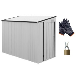 Outsunny Steel Garden Storage Shed, Lean to Shed Outdoor Metal Tool House with Lockable Door & Air Vents for Backyard Patio Lawn, White - 1 of 4