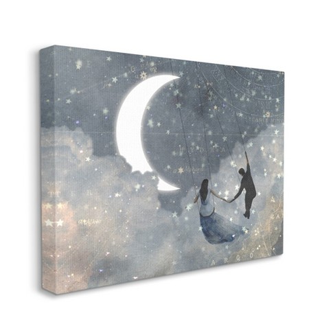 Stupell Industries Grey And Blue Celestial Love Sky Swinging By The ...