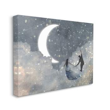 Stupell Industries Grey and Blue Celestial Love Sky Swinging by the Crescent Moon Stars