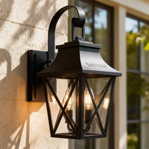 Black Outdoor Wall Lantern, 2-Light Modern Wall Sconce with Clear Glass, Waterproof Farmhouse Porch Light for Front Door (1 Pack) - 1 of 4