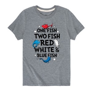 Boys' - Dr. Seuss - Red, White and Blue Fish Short Sleeve Graphic T-Shirt - 1 of 4