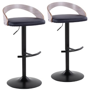 30" Contemporary Swivel Adjustable Barstool with Curved Low Back and Rounded T Footrest for Kitchen or Home Bar, Set of 2 - 1 of 4