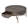 Royal Hampton 1 Drawer Round Modern Coffee Table with Crossed Metal Legs, Brown and Gold - 4 of 4