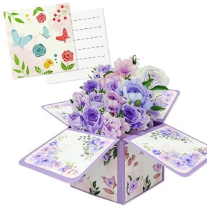 Wrapables 3D Pop Up Floral Greeting Card, Flower Bouquet Card for Mother's Day, Birthday, Anniversary, All Occasions, Purple Bouquet - 1 of 4