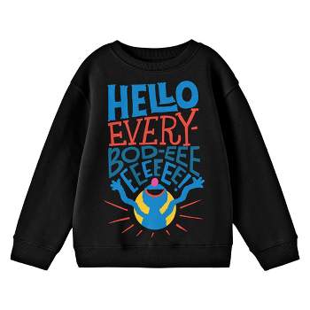 Bioworld Sesame Street Grover Hello Everybod-eee Youth Black Crew Neck Sweatshirt