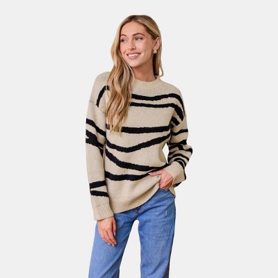 Women's Trendy Zebra Striped Crewneck Knit Sweater - Cupshe