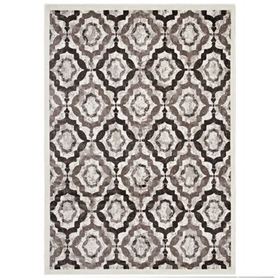 Modway Kalinda Rustic Vintage Moroccan Trellis 8x10 Area Rug - Brown, Beige and Ivory,  100% Soft Heat-Set Polypropylene ,  Tight Low Pile Weave
