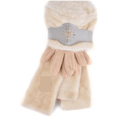 Women's Plush Faux Fur and Fleece Gloves Scarf Hat 3 Piece Winter Set