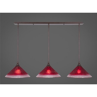 Toltec Lighting Any 3 - Light Chandelier in  Bronze with 12" Raspberry Crystal Shade