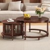 Vintage Round Nesting Coffee Table with Storage,  Retro Wood Center Table with Glass Doors, Walnut - 4 of 4