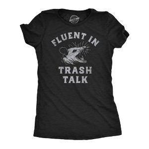 Womens Funny T Shirts Fluent In Trash Talk Sarcastic Possum Graphic Tee For Ladies - Crazy Dog Women's T Shirt - 1 of 4