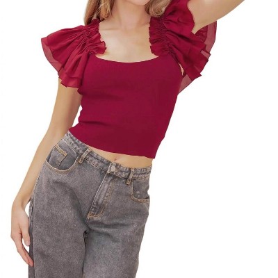 Women's BACK TIE ORGANZA SLEEVE KNIT TOP - Strut & Bolt